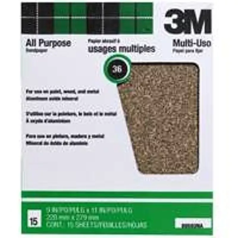 3M 88593NA-15 Sandpaper Sheet, 11 in L, 9 in W, Extra Coarse, 36 Grit,