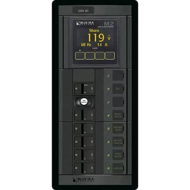 Blue Sea 1504 – 360 Panel – ELCI + 5 Position 120V AC Flat Rocker w/M2 AC Multimeter