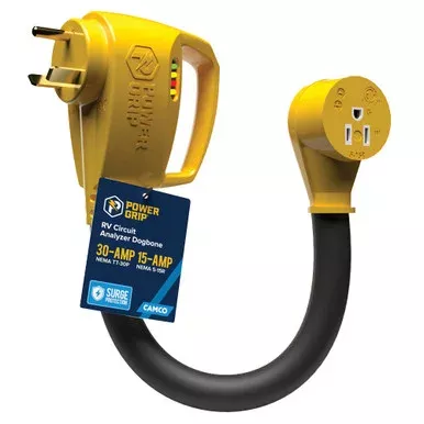 Camco Power Grip RV 12″ 30Amp Circuit Analyzer Dogbone – Integrated Surge Protection