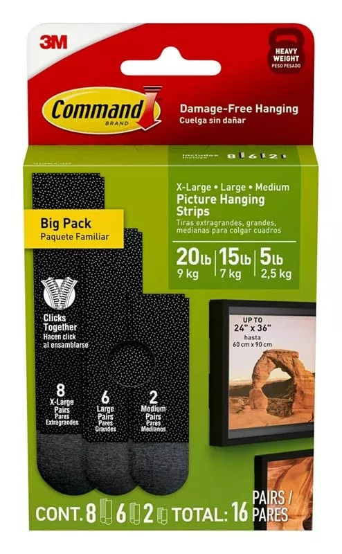 Command 17218BLK-16ES Picture Hanging Strip, 20 lb, Foam, Black, Adhes