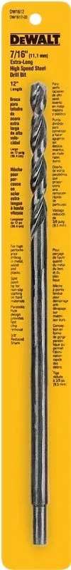 DEWALT DW1612 Drill Bit, 7/16 in Dia, 12 in OAL, Extended Length, Para