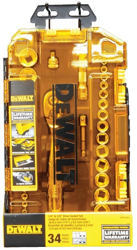 DEWALT DWMT73804 Socket Set, 34-Piece, Chrome Vanadium, Polished Chrom