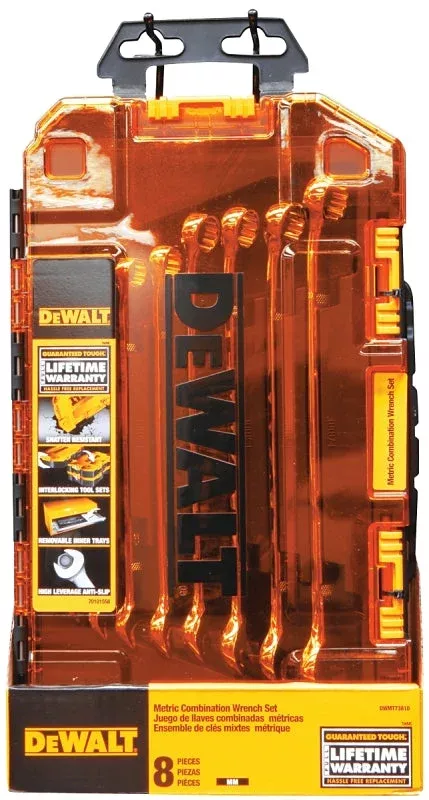 DEWALT DWMT73810 Combination Wrench Set, 8-Piece, Steel, Polished Chro