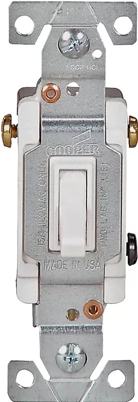 Eaton 1303-7W-10-L Toggle Switch, 15 A, 120 V, 3-Position, Push-In Ter