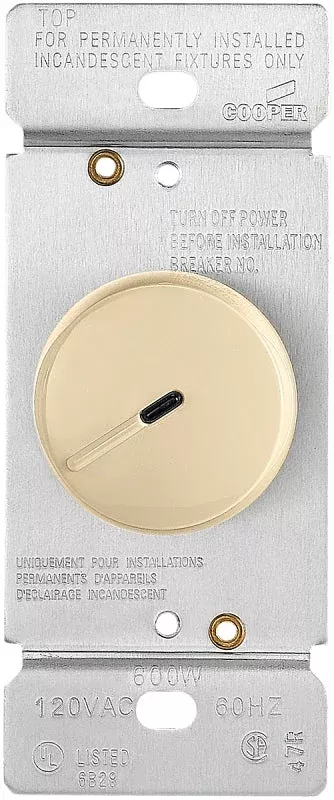 Eaton Wiring Devices RI06PL-V-K Rotary Dimmer, 120 V, 600 W, Halogen,