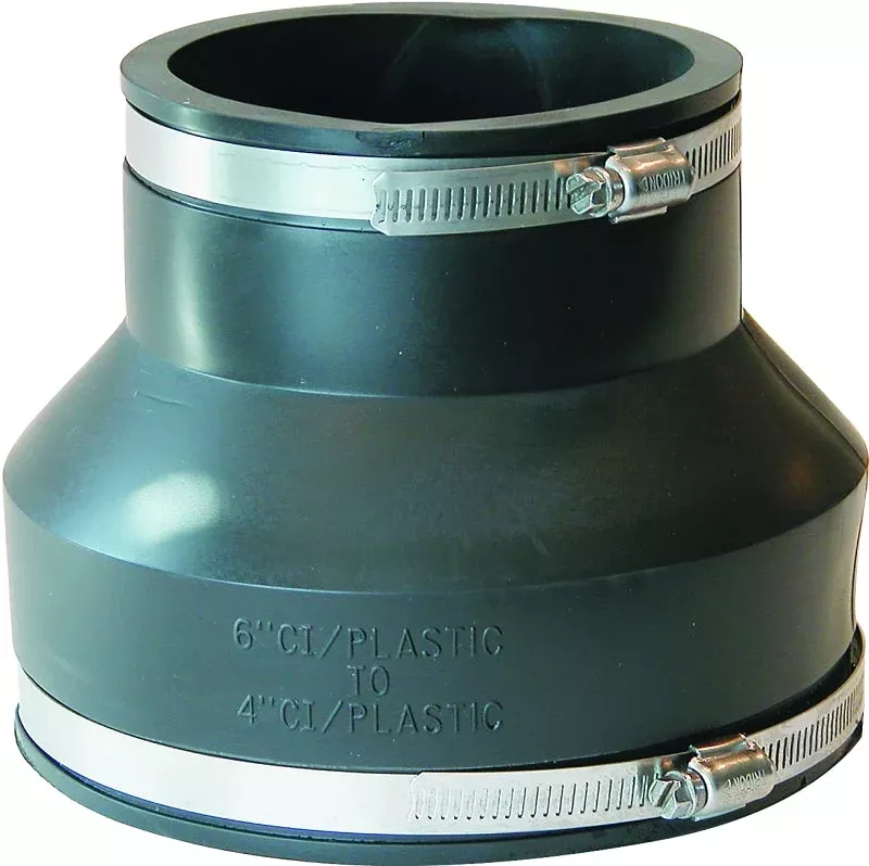 Fernco P1056-64 Flexible Coupling, 6 x 4 in, PVC, Black, 4.3 psi Press