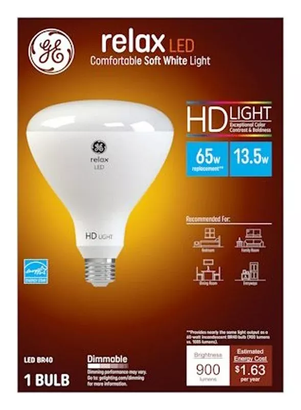 GE 49525 LED Light Bulb, BR40 Lamp, 85 W Equivalent, E26 Medium Lamp B