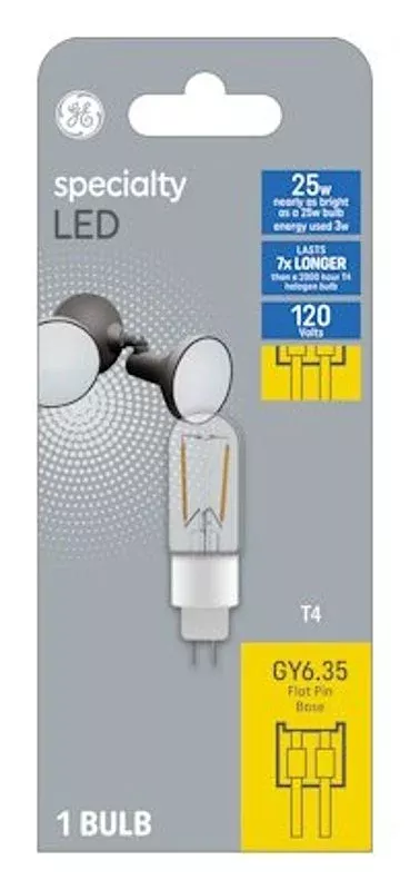 GE 93129030 Light Bulb, 25 W, G6.35 Lamp Base, T4 Lamp, Soft White, 25