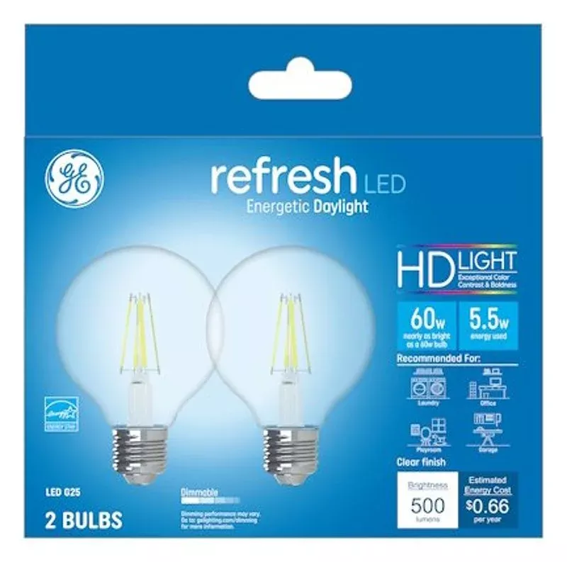 GE Refresh Series 31705 LED Light Bulb, G25 Lamp, 60 W Equivalent, E26