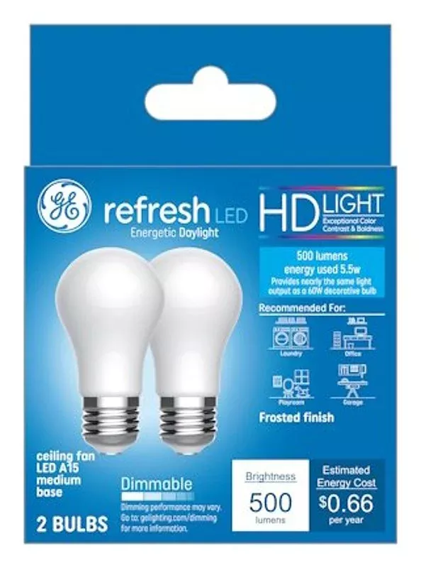 GE Refresh Series 31754 Ceiling Fan Light Bulb, High-Definition, A15 L