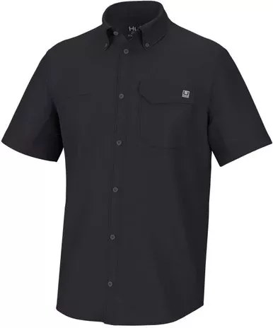 Huk Tide Point Button-down Short Sleeve Shirt – Black – XX-Large