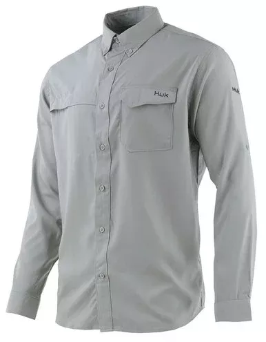 Huk Tide Point Solid Long Sleeve Shirt – Grey – Small