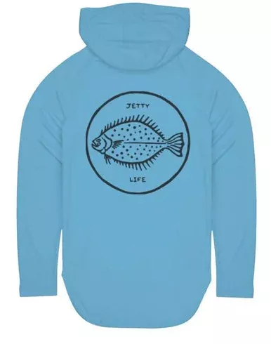Jetty Flounder UV Hoodie – Light Blue – Large