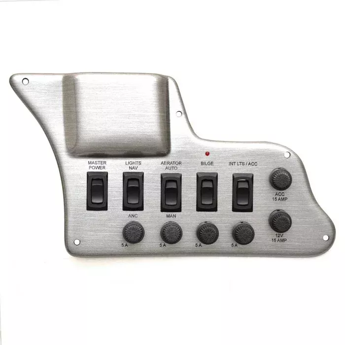 Lund Boat Switch Panel 2158974 | w/ Fuses 10 1/4 x 5 7/8 Inch Silver