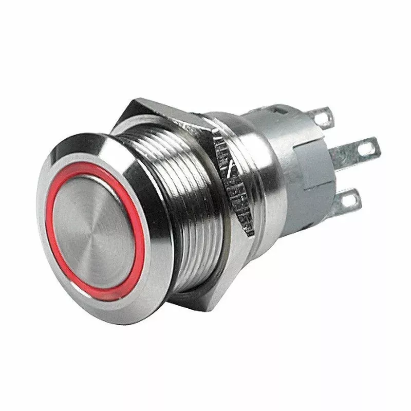 Marinco Push Button Switch – 12V Latching On/Off – Red LED (80-511-0001-01)