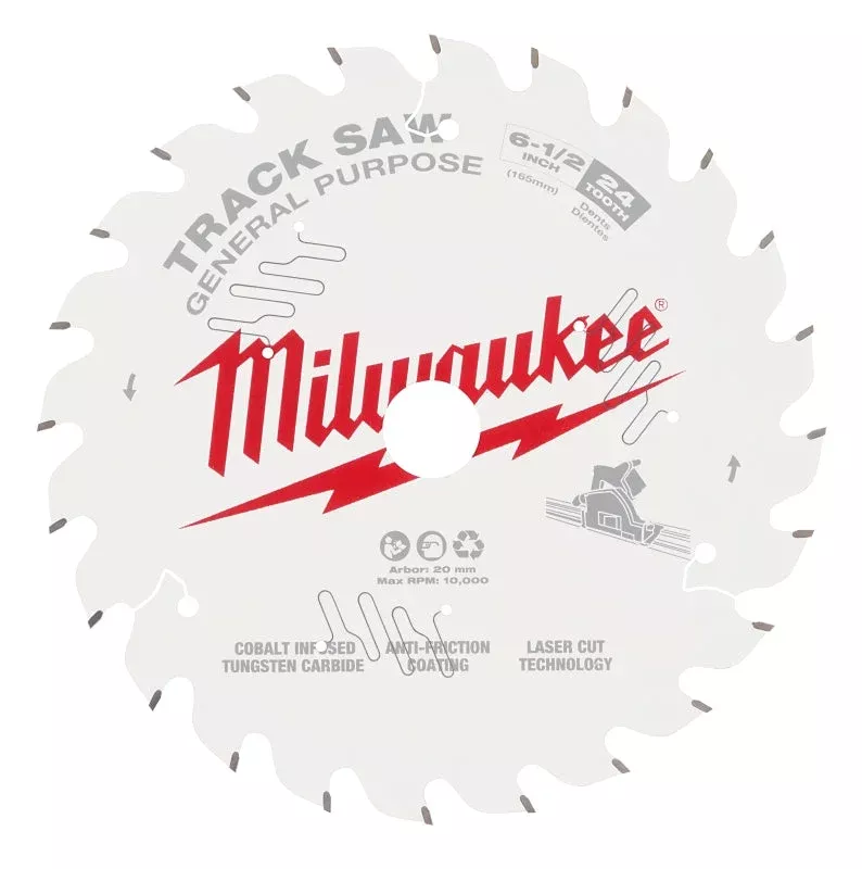Milwaukee 48-40-0624 Track Saw Blade, 6-1/2 in Dia, 20 mm Arbor, 24-Te