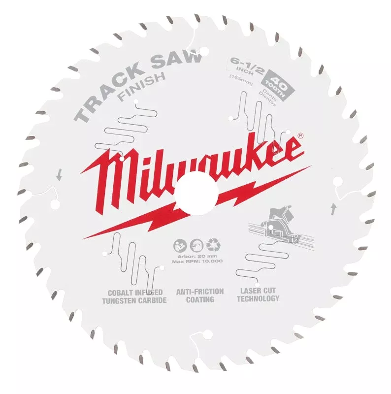 Milwaukee 48-40-0625 Track Saw Blade, 6-1/2 in Dia, 20 mm Arbor, 40-Te