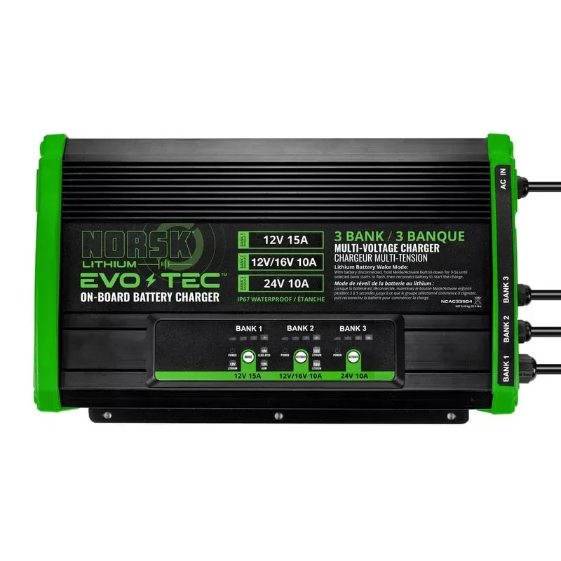 Norsk Lithium EVO-TEC 12V/16V/24V 3-Bank Selectable On-Board Charger (NCAC33504)