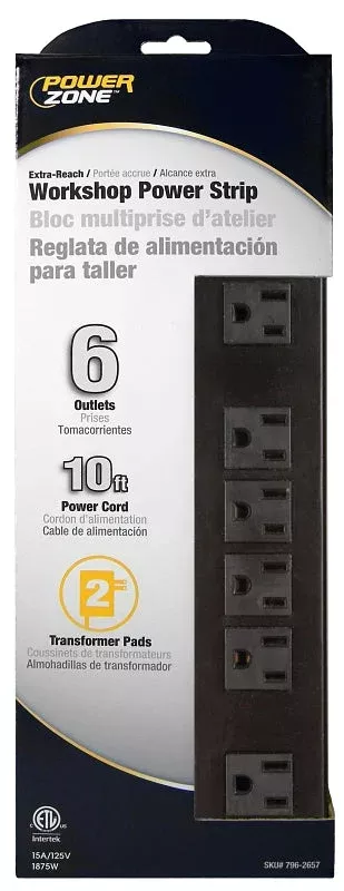 PowerZone OR801120 Power Outlet Strip, 6-Socket, 15 A, 125 V