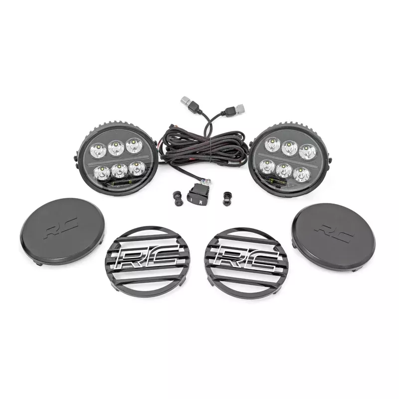 Rough Country Black Series Halo 6.5″ Round LED Light Pair w/ White/Amber DRL (70805B)
