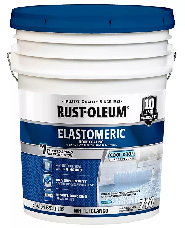 Rust-Oleum 710 Series 301994 Elastomeric Roof Coating, White, 5 gal, P