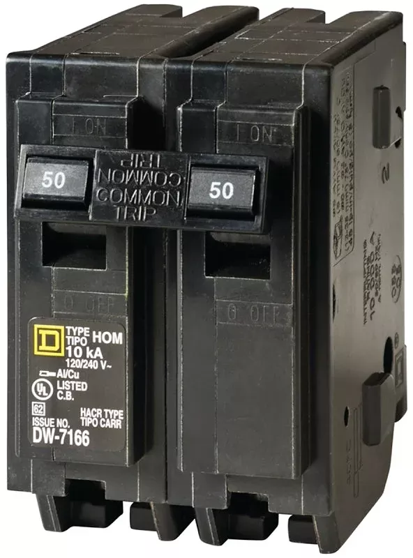 Square D Homeline HOM250C Circuit Breaker, Mini, 50 A, 2 -Pole, 120/24