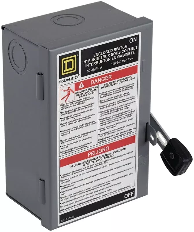 Square D L211N Fusible Safety Switch, 2-Pole, 30 A, 240 V, DPST, Lug T