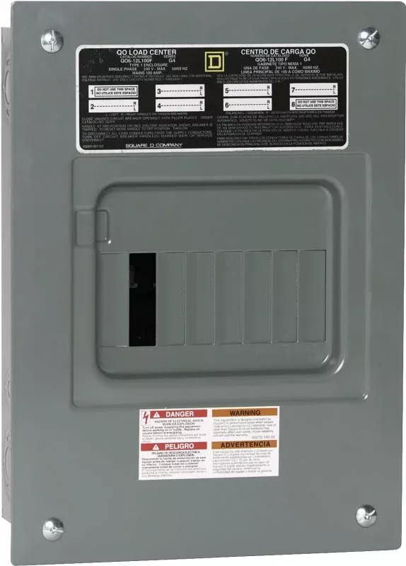 Square D QO QO612L100FCP Load Center, 100 A, 6-Space, 12-Circuit, Main