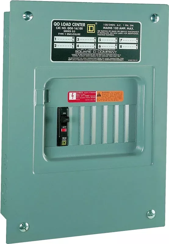 Square D QO QO816L100FCP Load Center, 100 A, 8-Space, 16-Circuit, Main