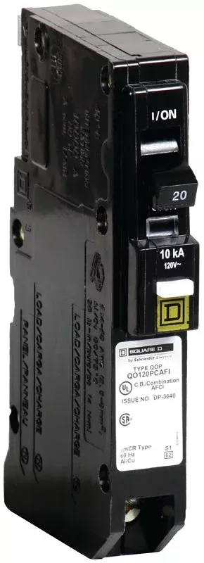 Square D QO120PCAFIC Circuit Breaker, CAFCI, Mini, Plug, 20 A, 1-Pole,