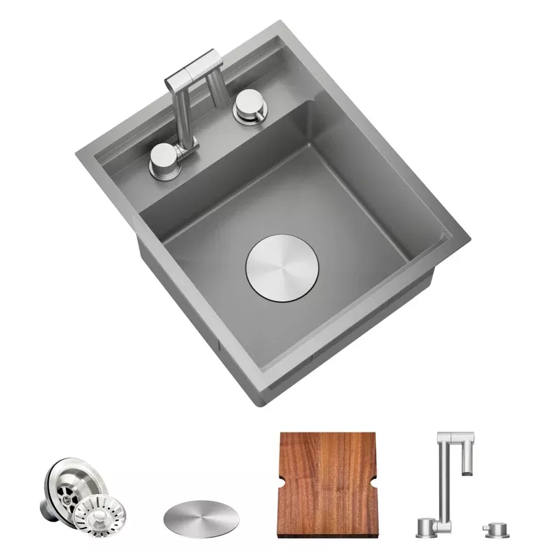 TORVA 15×18″ Stainless Steel Kitchen Sink w/ Built-in Foldable Faucet (Gray)