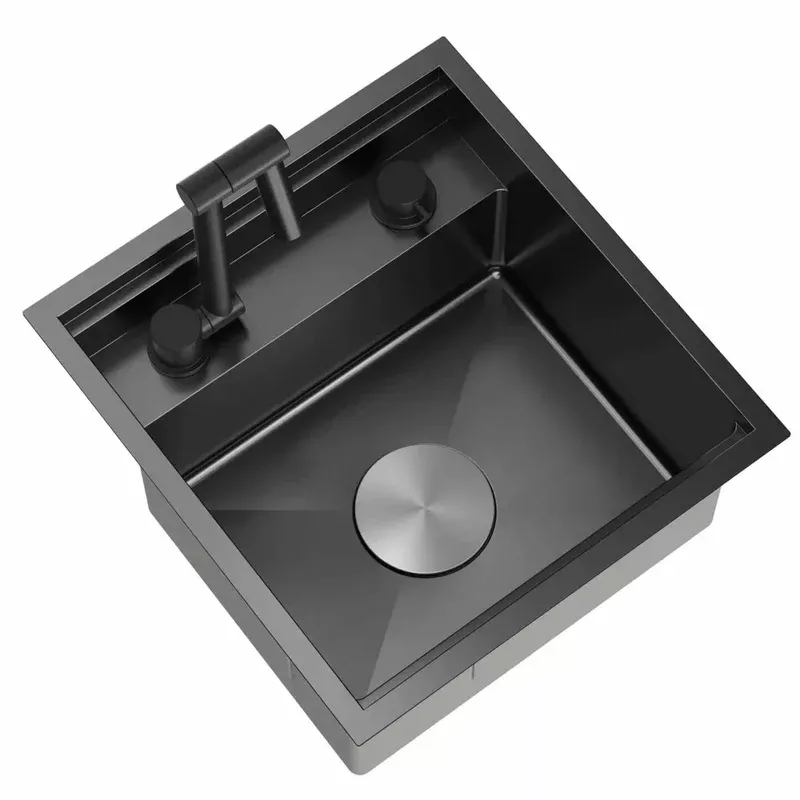 TORVA Stainless Steel 16×17″ Kitchen Sink w/ Built-in Foldable Faucet (Black)