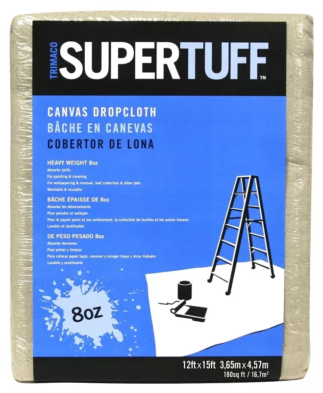 Trimaco 58903 Drop Cloth, 15 ft L, 12 ft W, Canvas, Tan