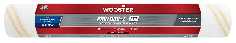 Wooster RR667-18 Roller Cover, White, 1/2 in Thick Nap, 18 in L, Fabri