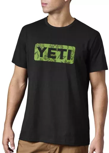 Yeti Floral Logo Badge Short Sleeve T-Shirt – Black – Small